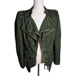 Edgy Convertable Zip Up Jacket by SX Deep Olive Green Zippers Punk Medium